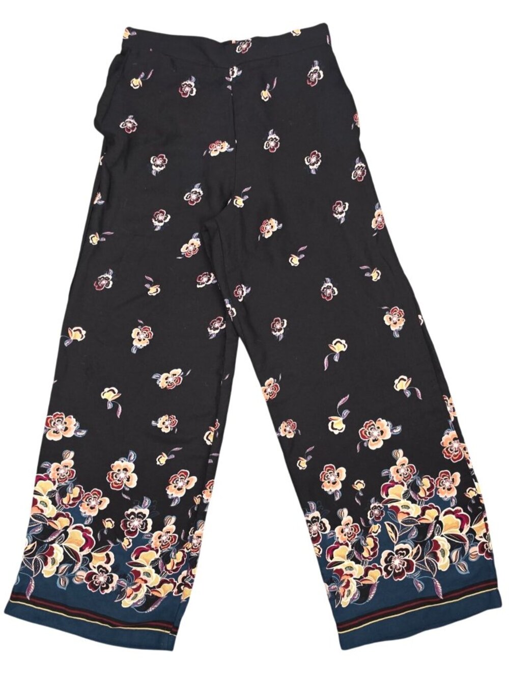 Women's Maurices Black Floral Loose Leg Flowy Pants Medium w/Pockets Pull On